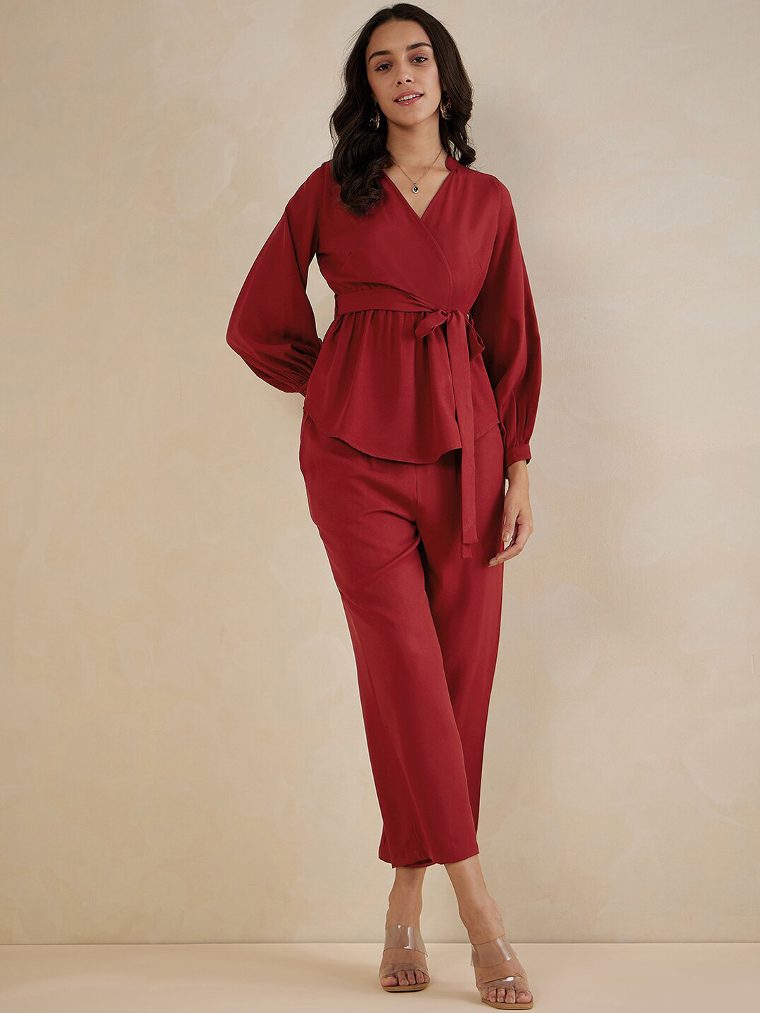 

FEMMELLA V-Neck Top & Trousers, Red