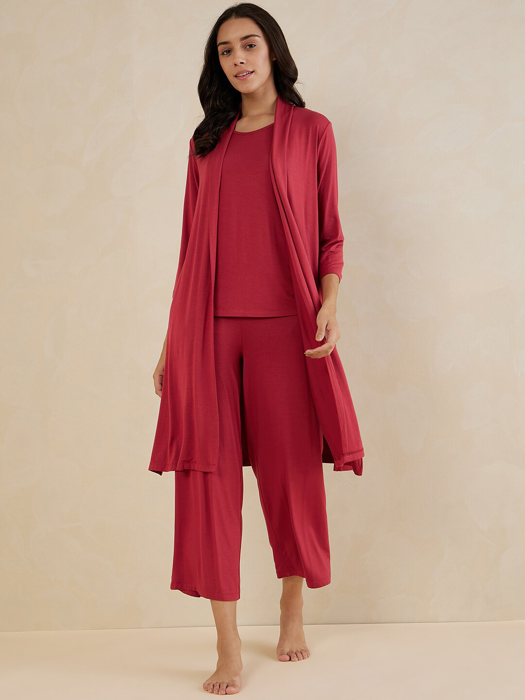 

Femella Round Neck Top & Palazzo Co-Ords With Shrug, Red