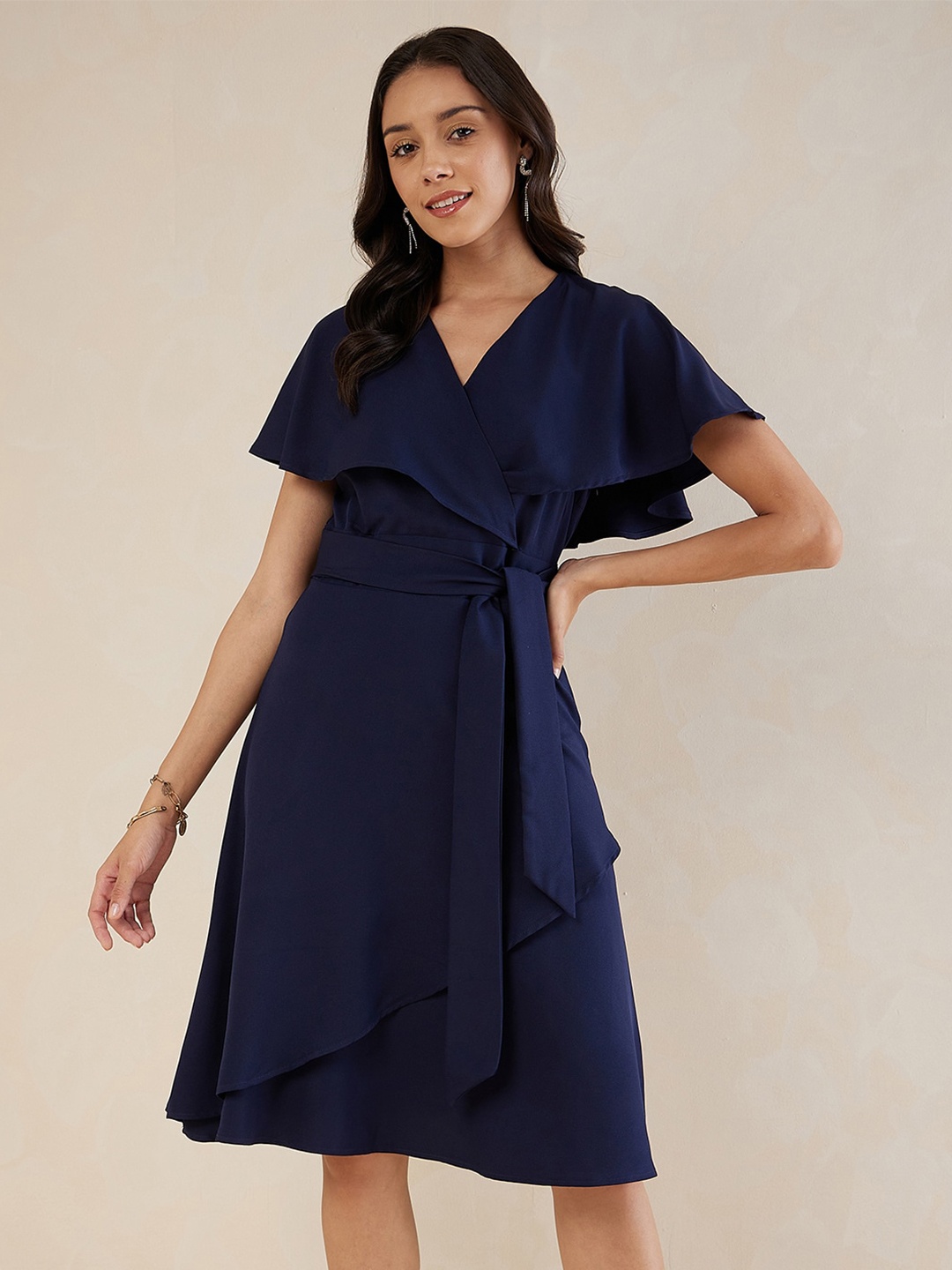 

Femella Flutter Sleeve Wrap Dress, Navy blue