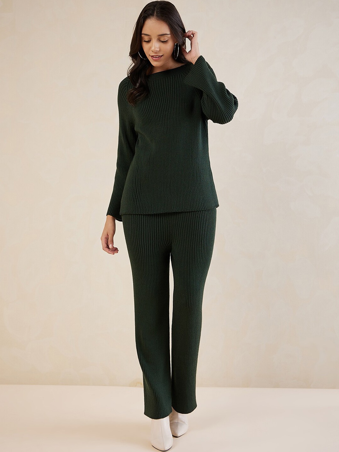 

Femella Round Neck Acrylic Top With Trousers, Green