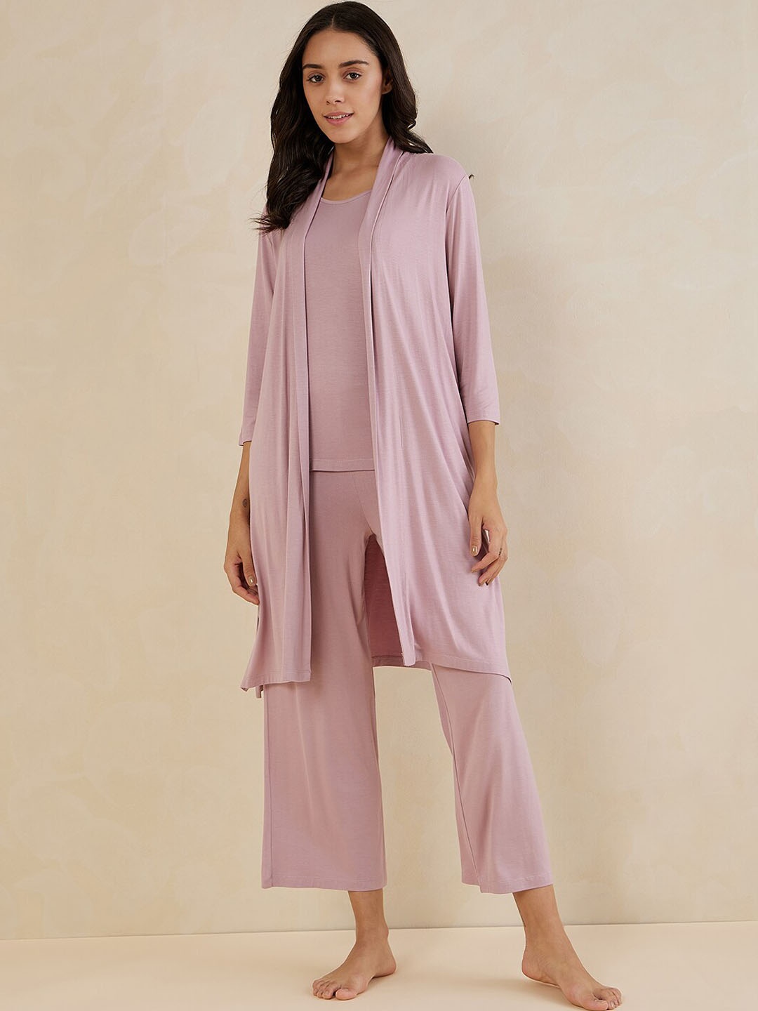 

Femella Round Neck Night suit With Shrug, Pink