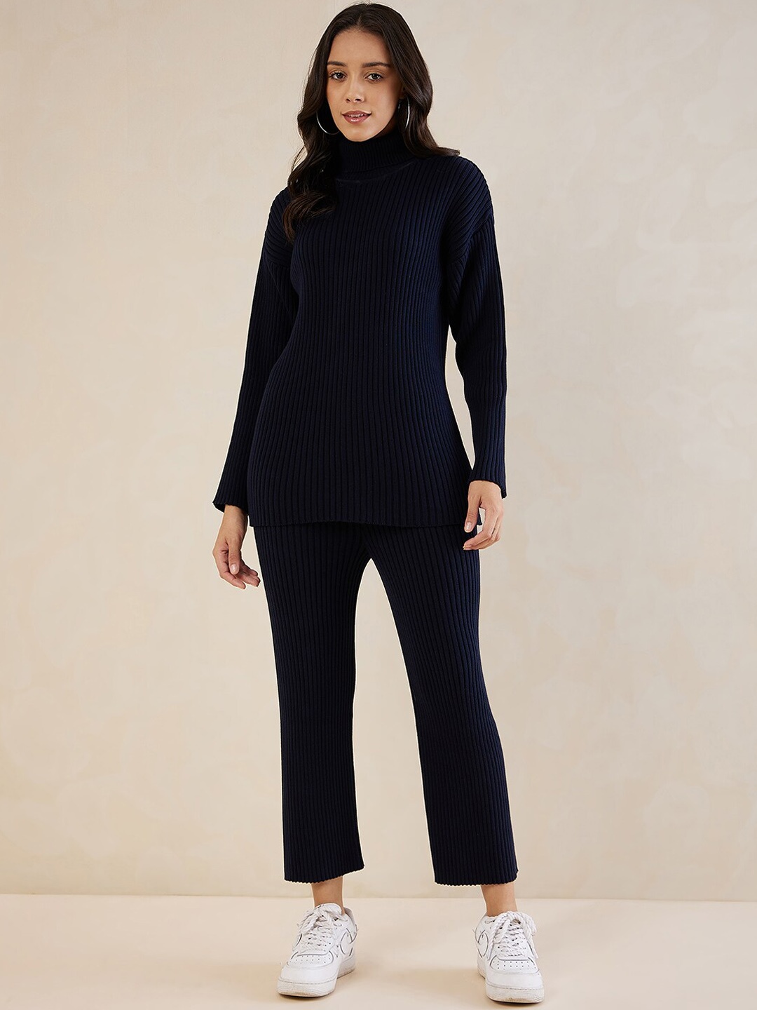 

FEMMELLA Pure Cotton Hight Neck Top & Trousers, Navy blue