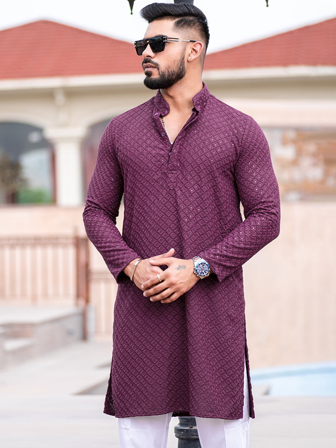 

Tistabene Geometric Embroidered Sequinned Kurta, Purple