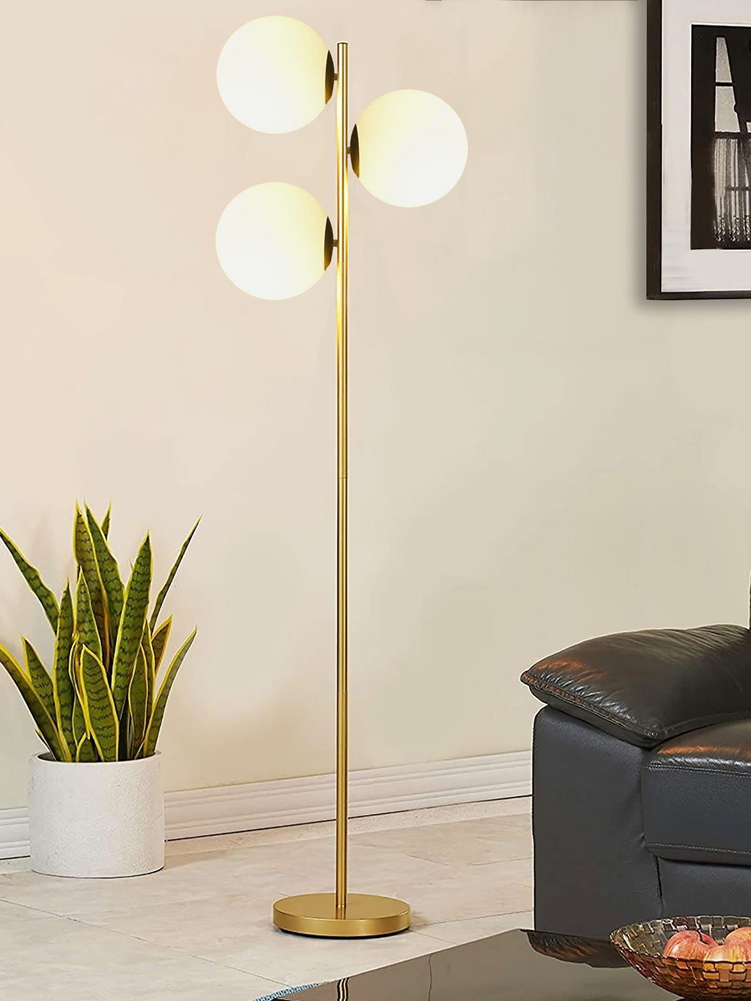 

Homesake Industrial Tree Floor Lamp for Living Room With 3 Frosted Glass Globe, Gold