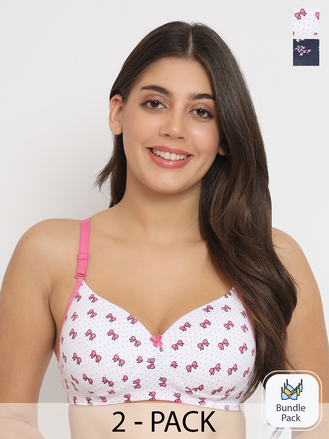 

Docare Pack Of 2 Floral Printed Full Coverage Lightly Padded Cotton Bra, Pink