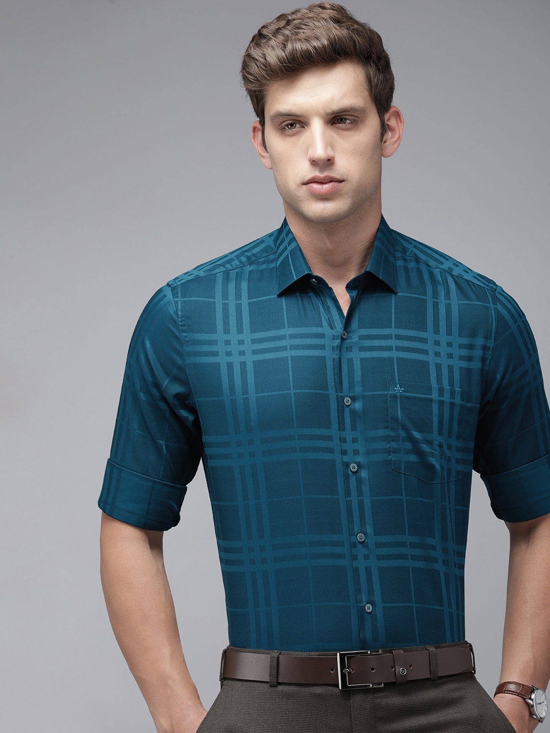 

Arrow Manhattan Slim Fit Checked Formal Shirt, Teal