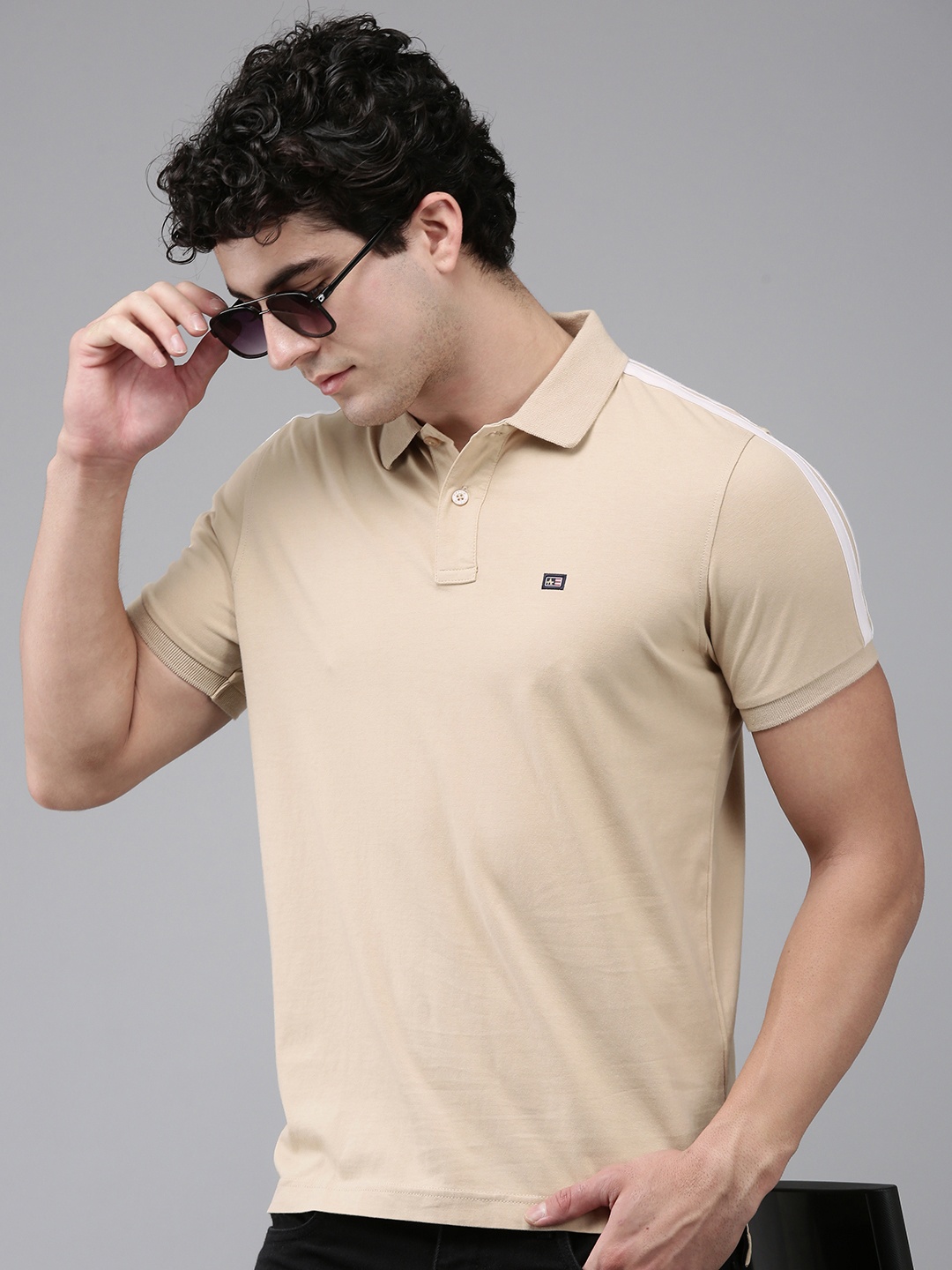 

Arrow Polo Collar Pure Cotton Casual T-shirt, Beige