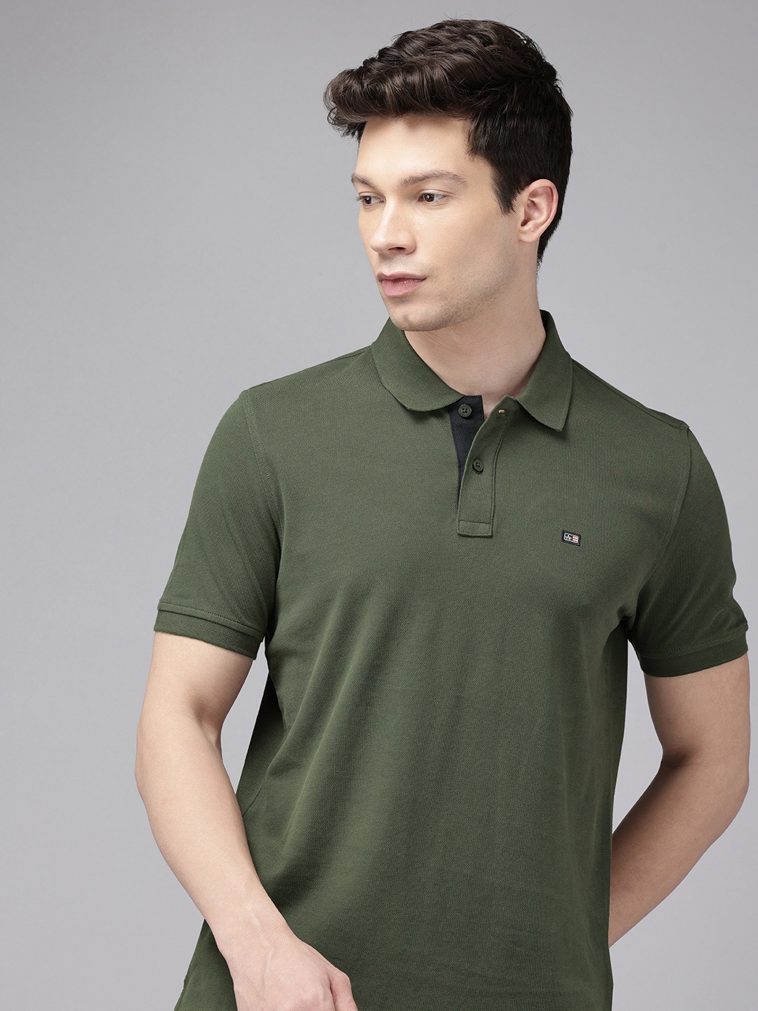 

Arrow Polo Collar Pure Cotton T-shirt, Olive