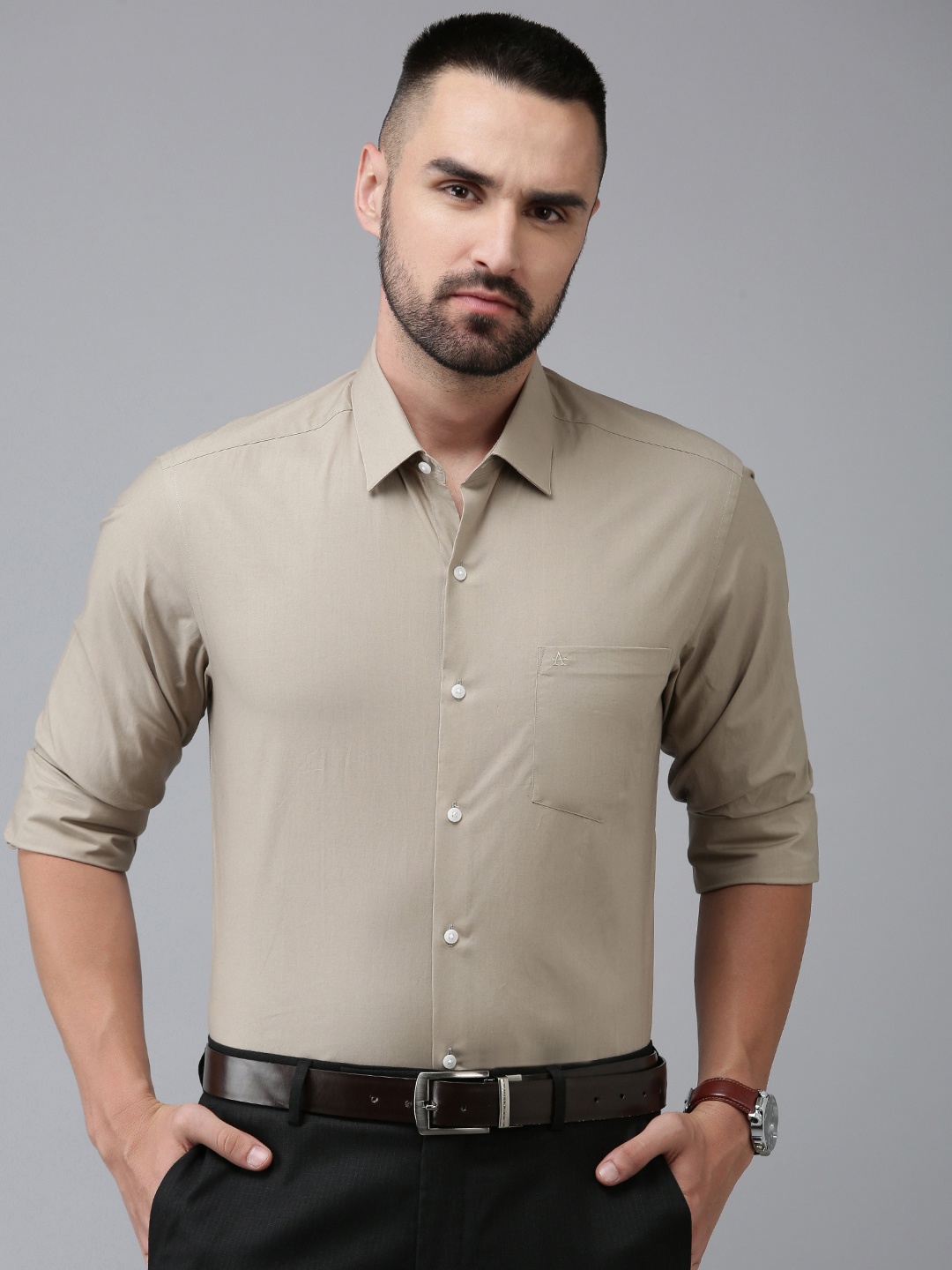 

Arrow Men Original Slim Fit Solid Pure Cotton Formal Shirt, Beige