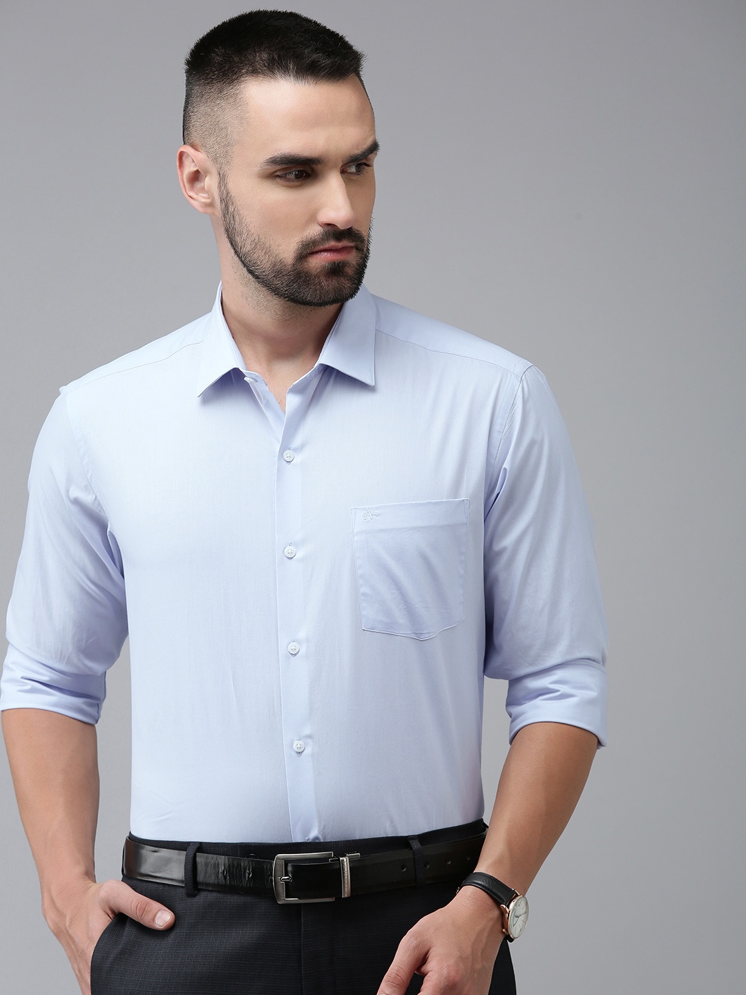 

Arrow Men Original Slim Fit Solid Pure Cotton Formal Shirt, Blue