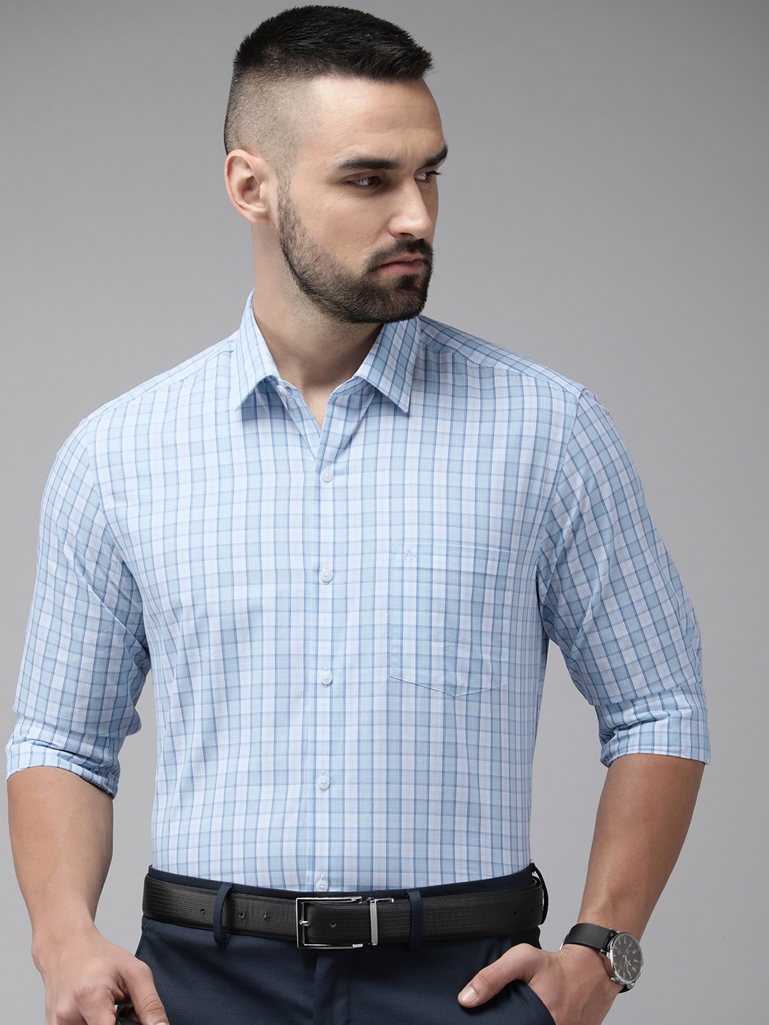 

Arrow Men Original Slim Fit Checked Pure Cotton Formal Shirt, Blue