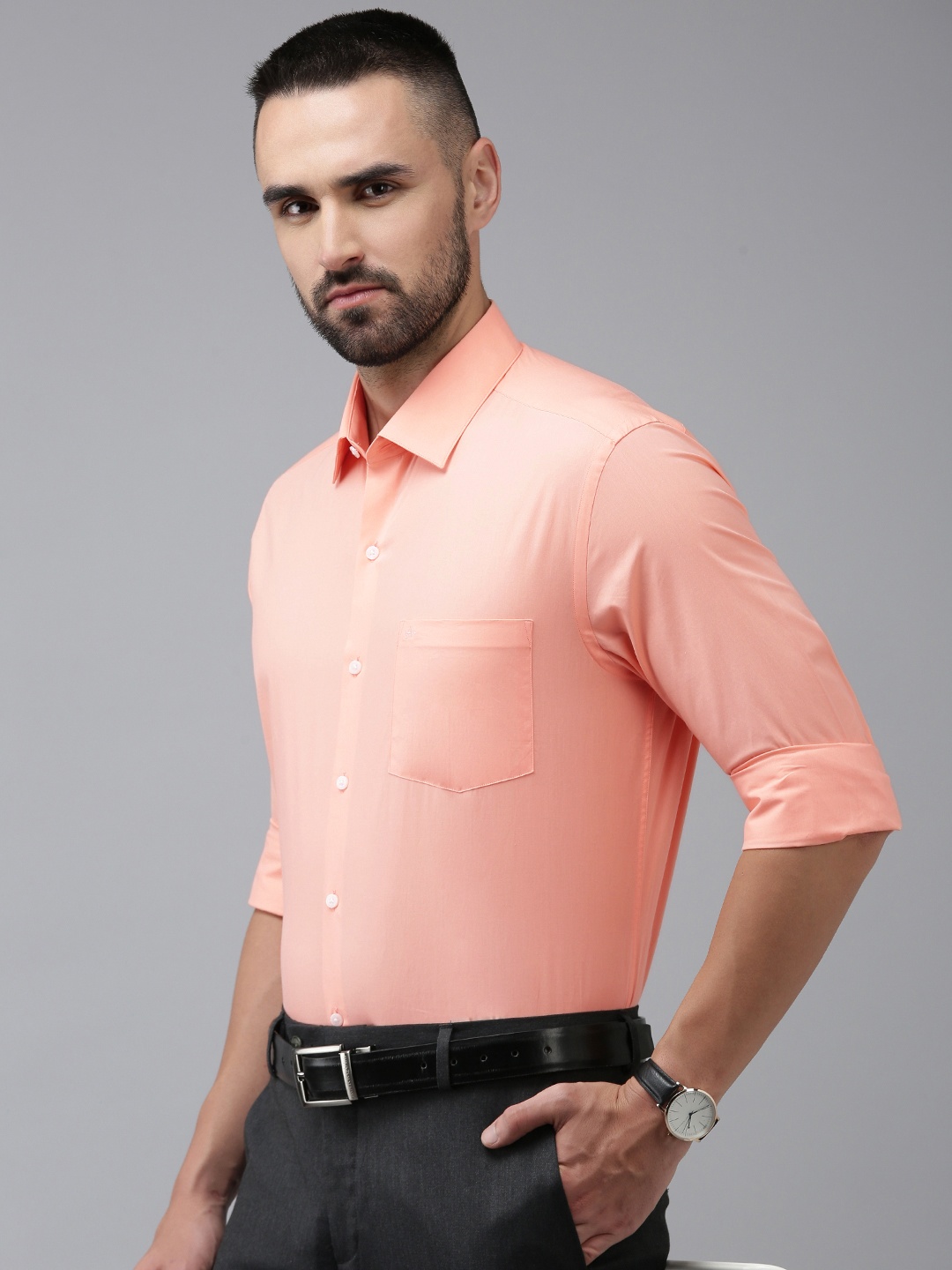 

Arrow Men Original Slim Fit Solid Pure Cotton Formal Shirt, Peach
