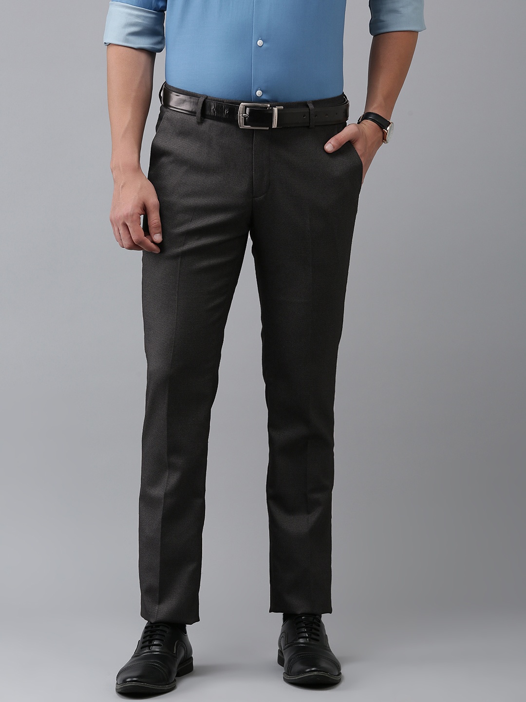 

Arrow Men Textured Tailored Fit Formal Trousers, Charcoal