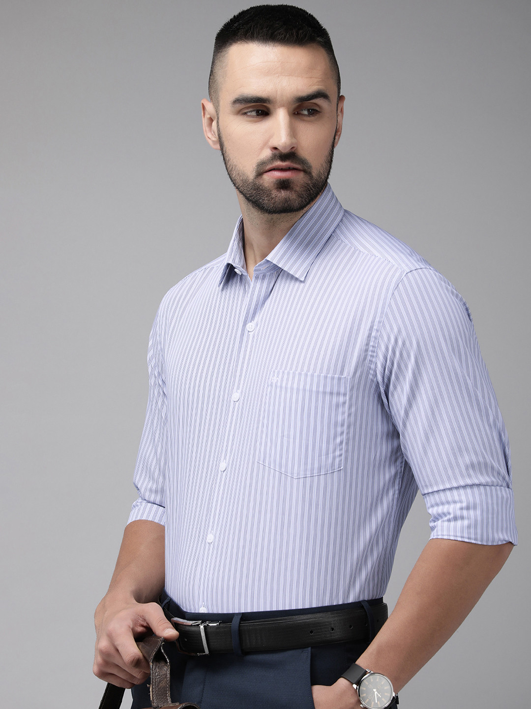 

Arrow Men Original Slim Fit Striped Pure Cotton Formal Shirt, Blue