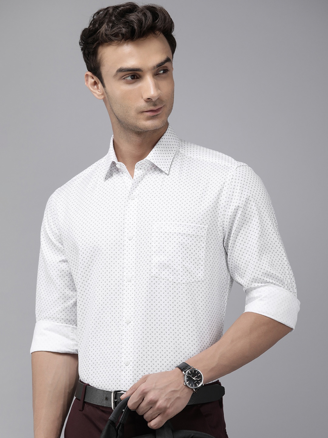 

Arrow Manhattan Slim Fit Printed Pure Cotton Formal Shirt, White