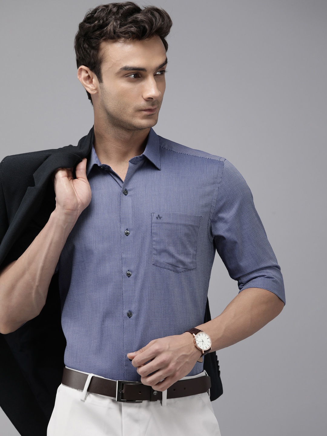 

Arrow Self Design Manhattan Slim Fit Pure Cotton Formal Shirt, Blue