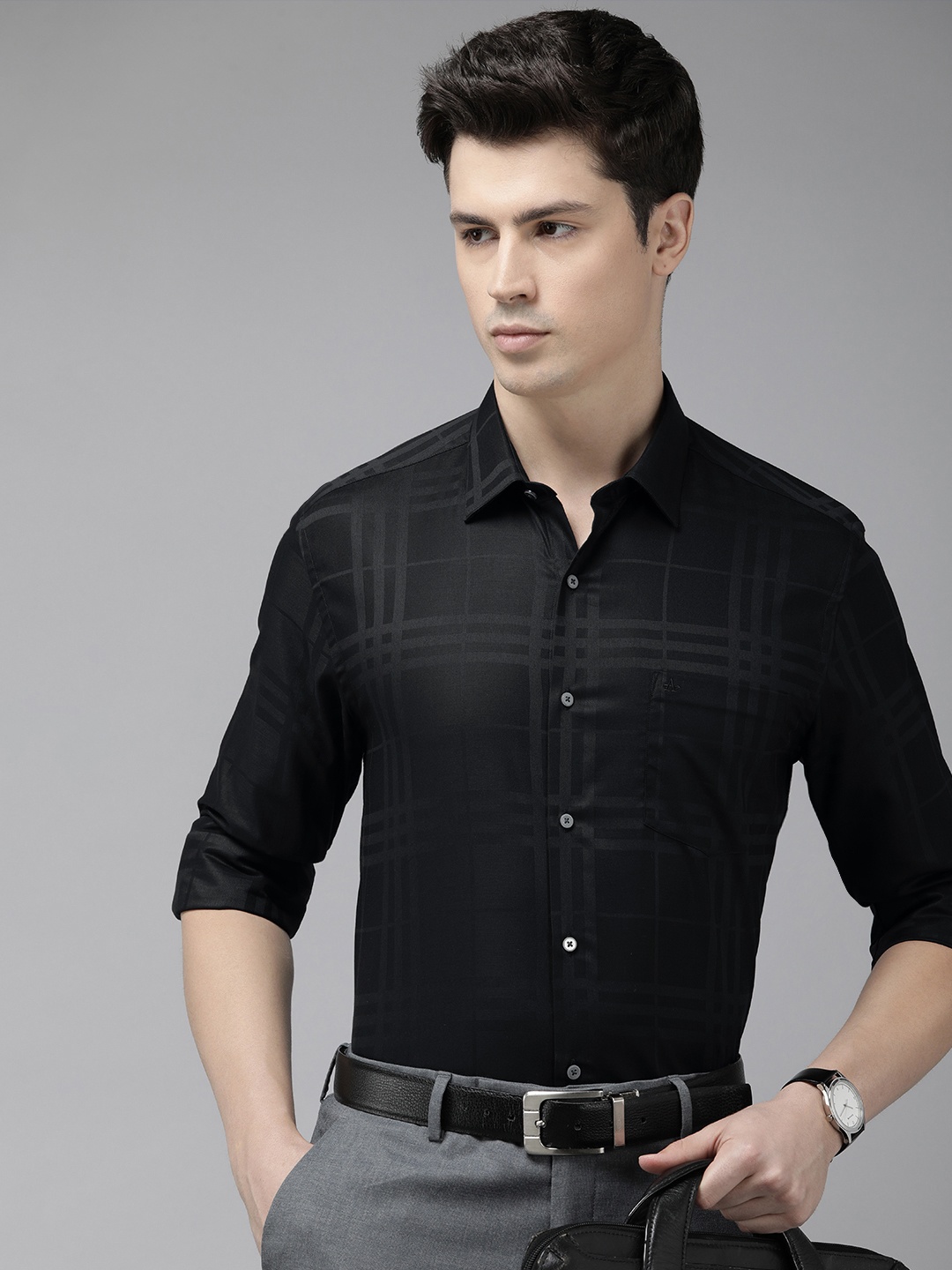 

Arrow Manhattan Slim Fit Opaque Checked Formal Shirt, Black