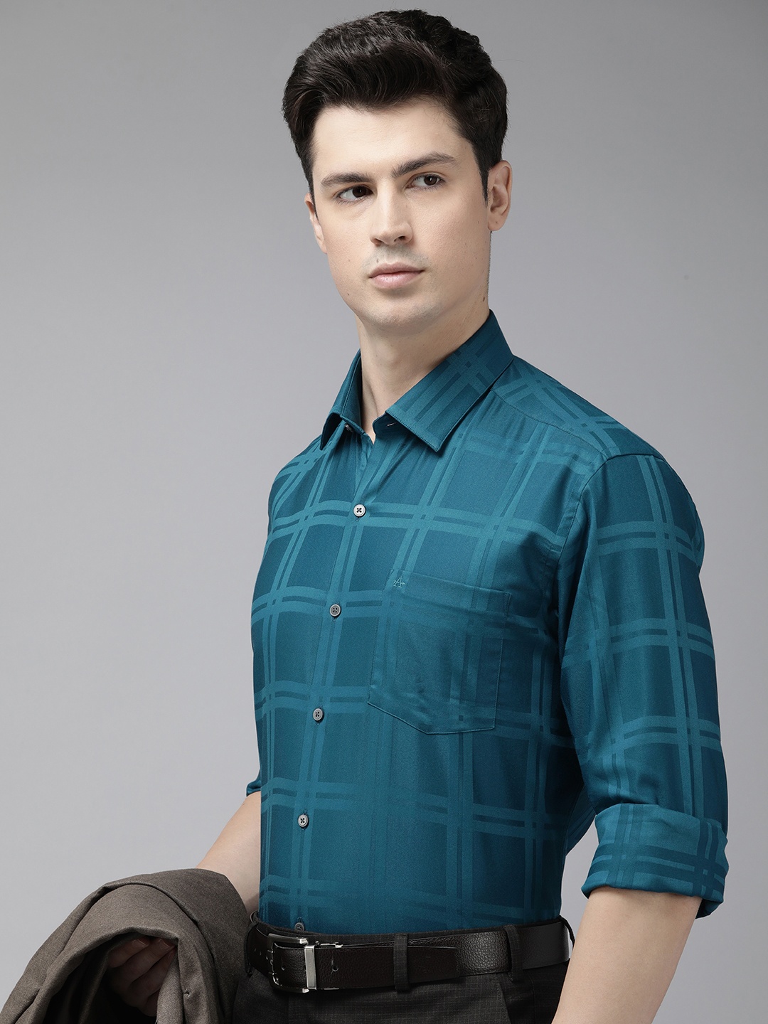 

Arrow Manhattan Slim Fit Opaque Checked Formal Shirt, Teal