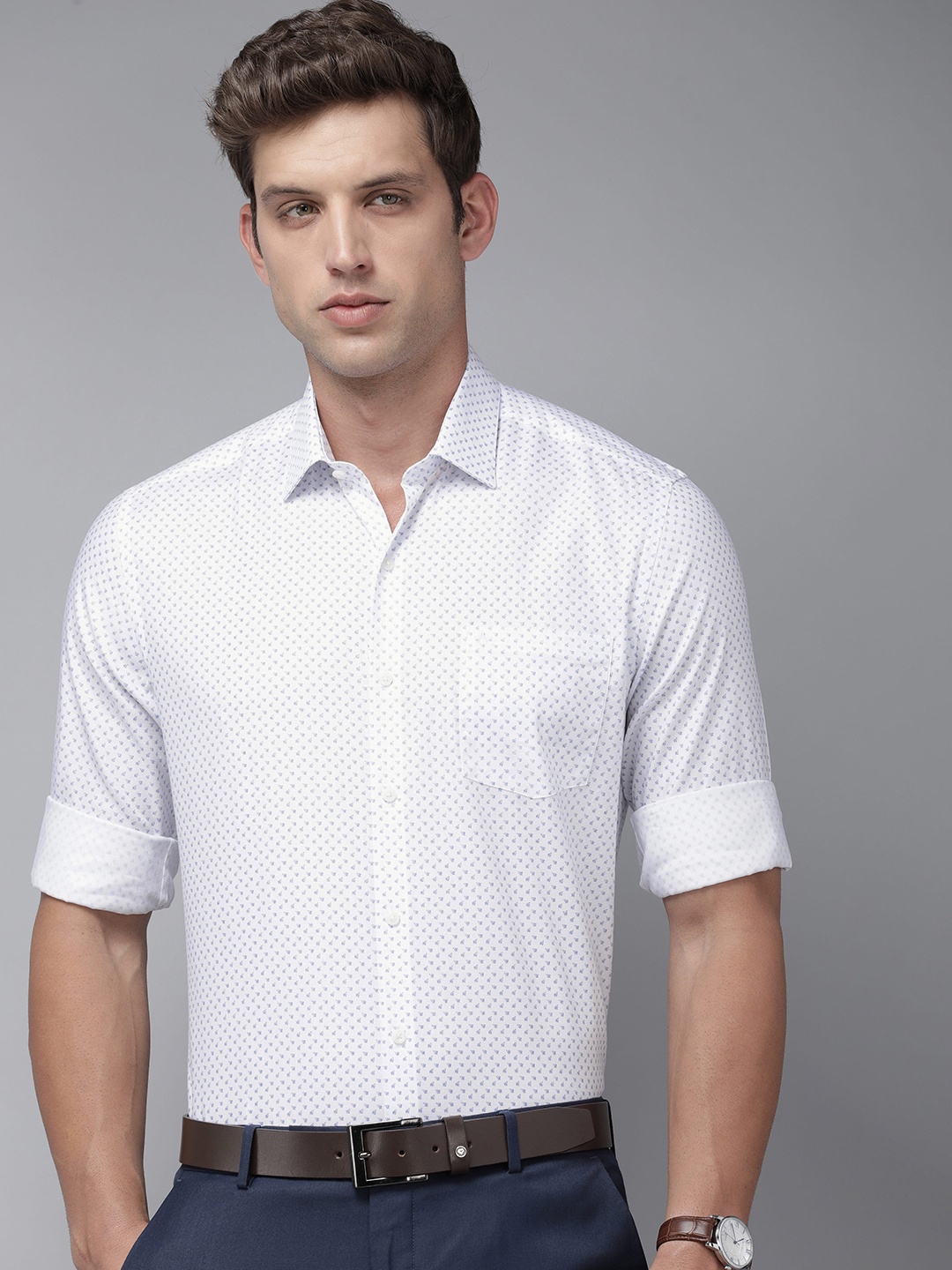 

Arrow Manhattan Slim Fit Printed Pure Cotton Formal Shirt, White