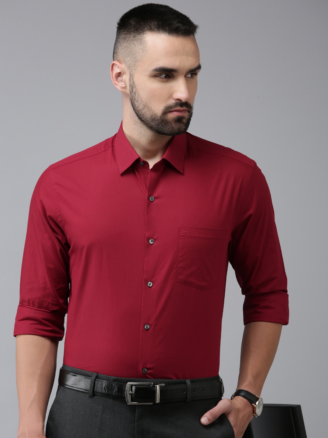 

Arrow Pure Cotton Manhattan Slim Fit Opaque Formal Shirt, Red