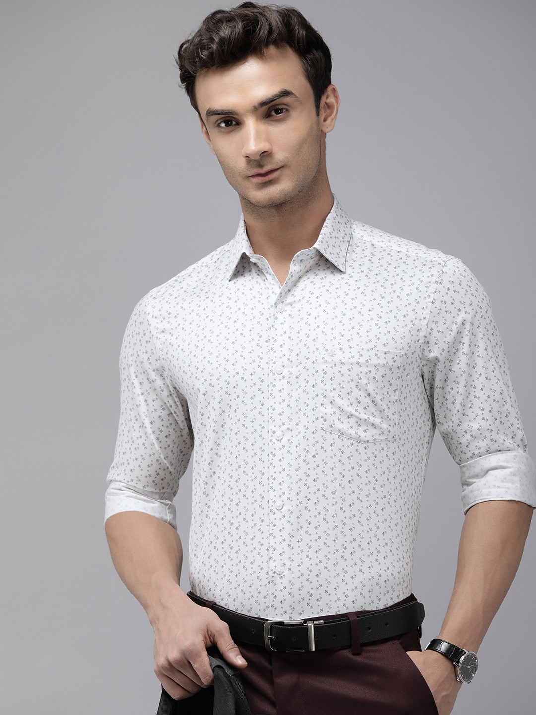

Arrow Manhattan Slim Fit Floral Printed Pure Cotton Formal Shirt, White