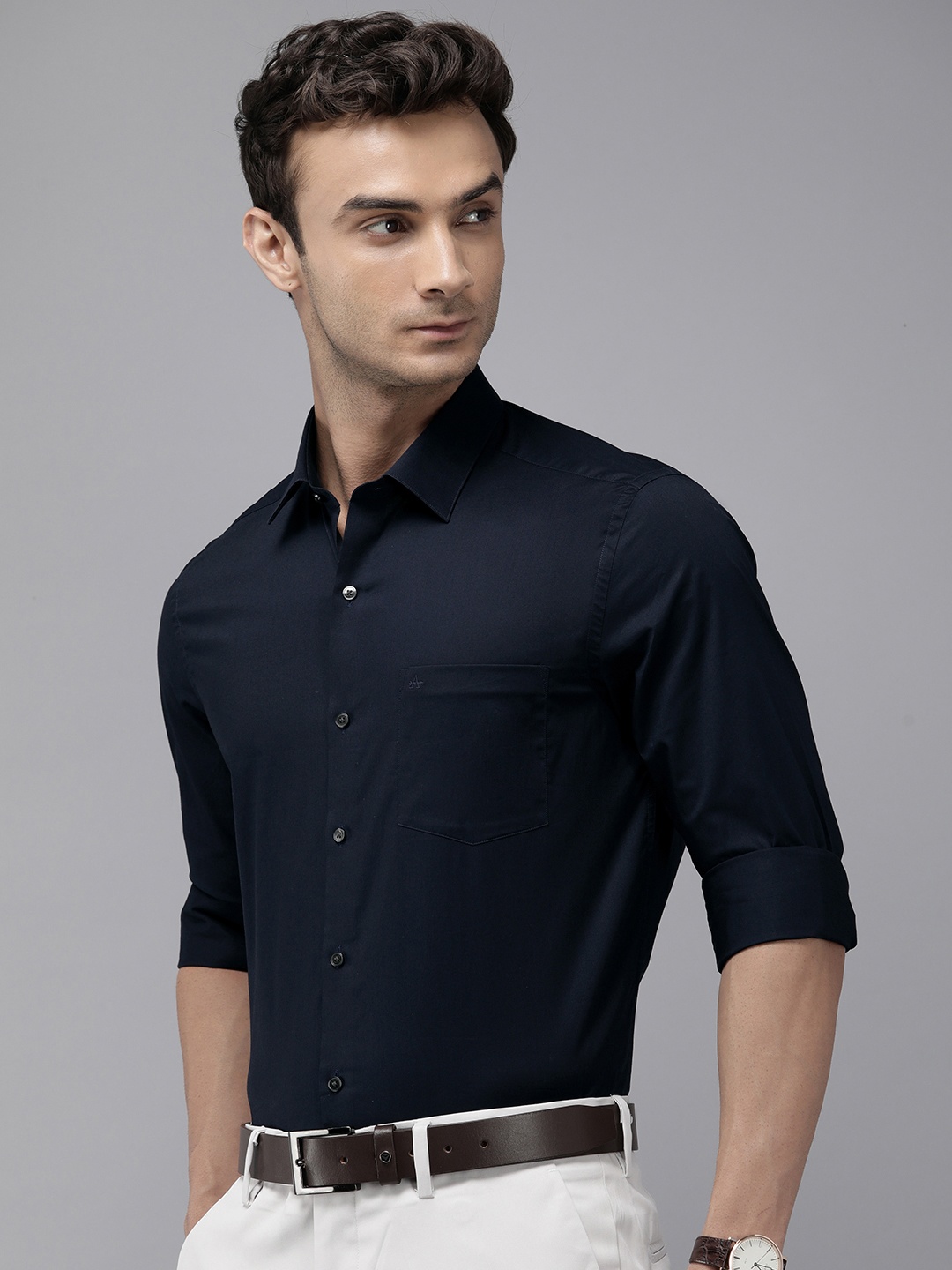 

Arrow Pure Cotton Originals Manhattan Slim Fit Formal Shirt, Navy blue
