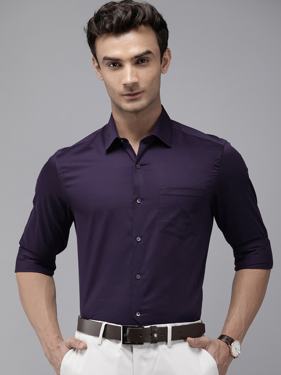 

Arrow Pure Cotton Originals Manhattan Slim Fit Formal Shirt, Purple