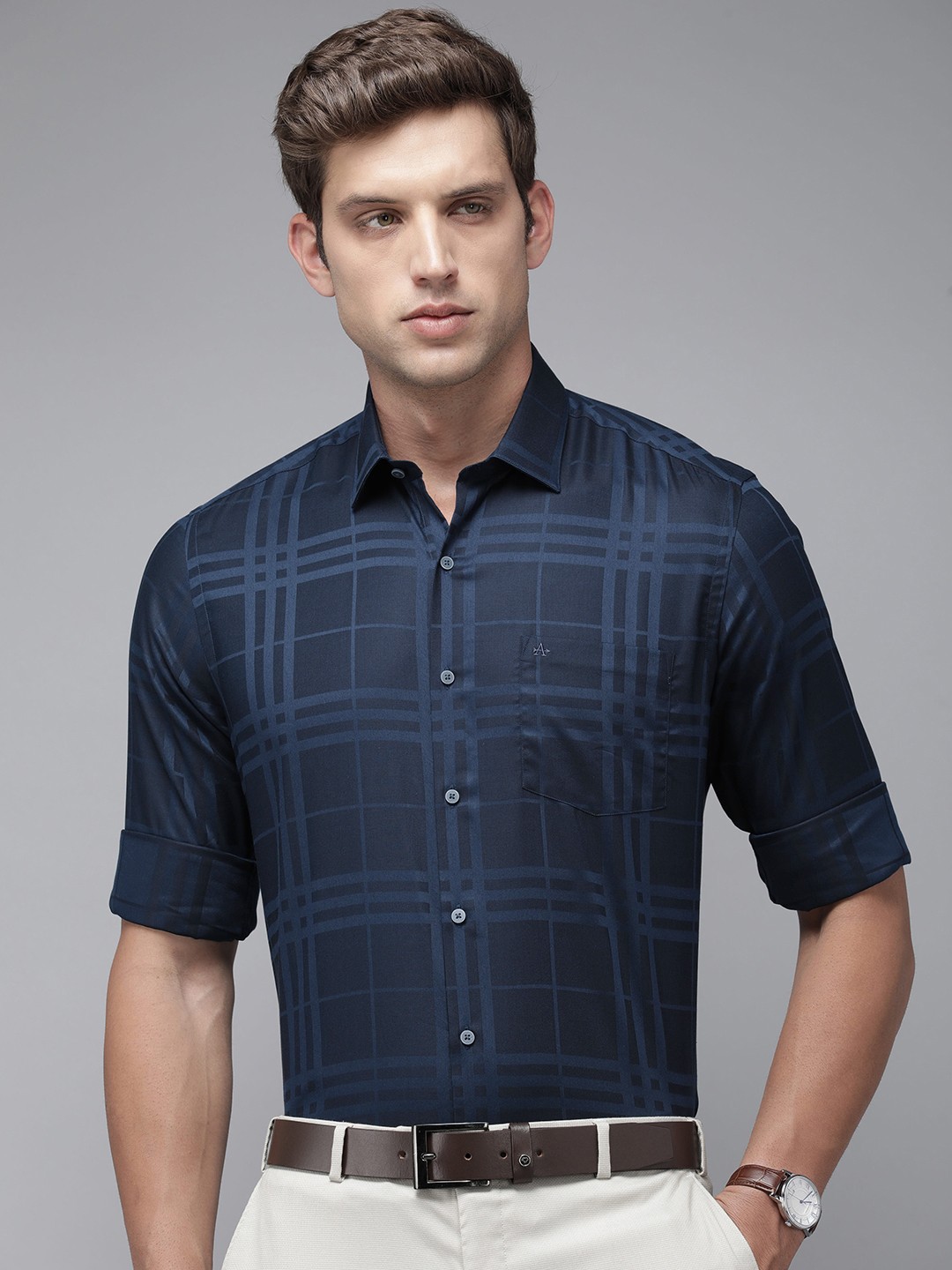 

Arrow Manhattan Slim Fit Checked Formal Shirt, Blue