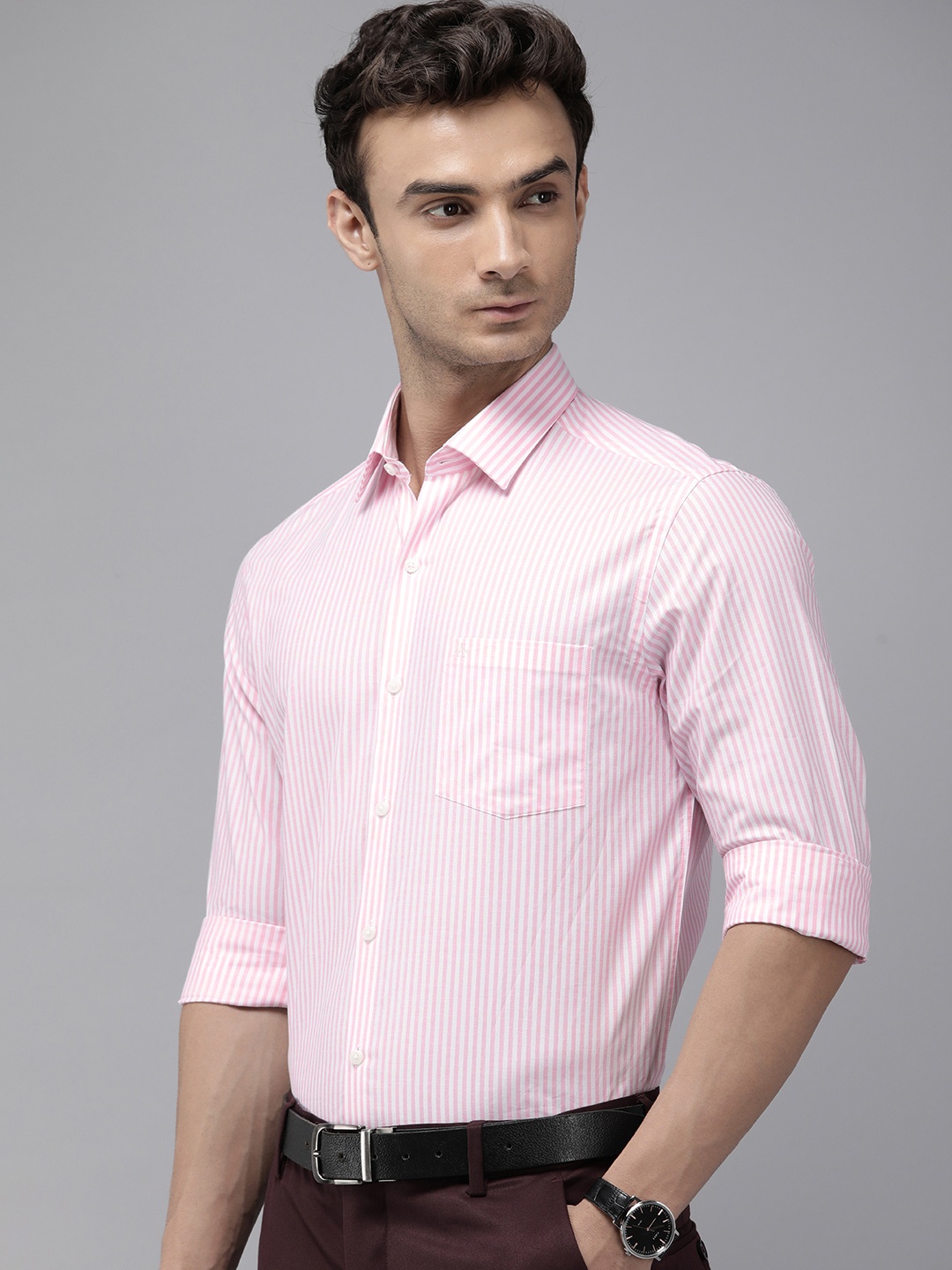 

Arrow Manhattan Slim Fit Striped Pure Cotton Formal Shirt, Pink