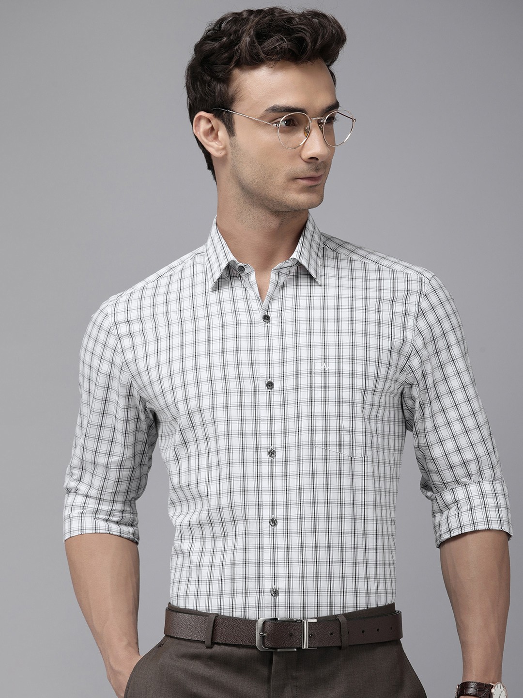 

Arrow Manhattan Slim Fit Checked Pure Cotton Formal Shirt, White