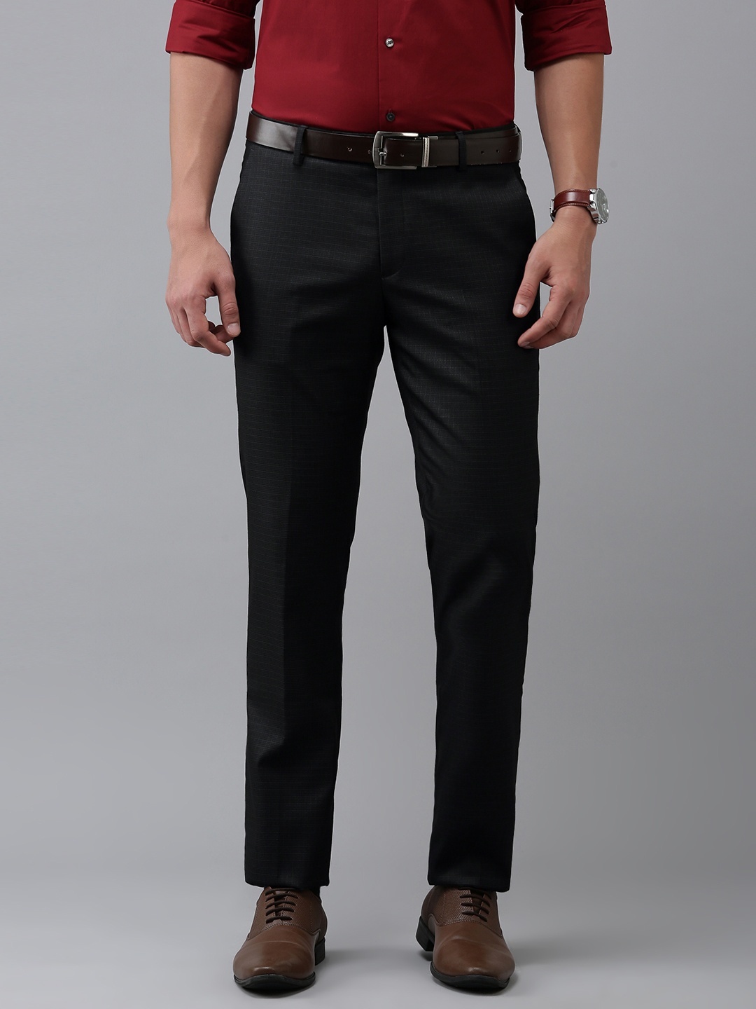 

Arrow Men Checked Tailored Fit Formal Trousers, Black