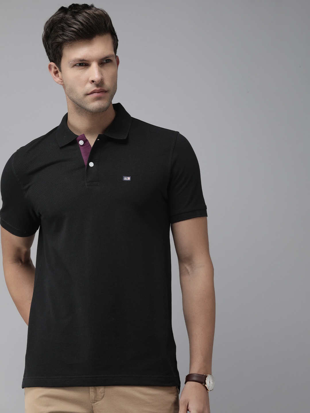 

Arrow Polo Collar Pure Cotton T-shirt, Black