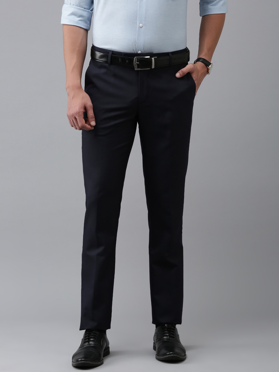 

Arrow Men Solid Tailored Fit Formal Trousers, Blue