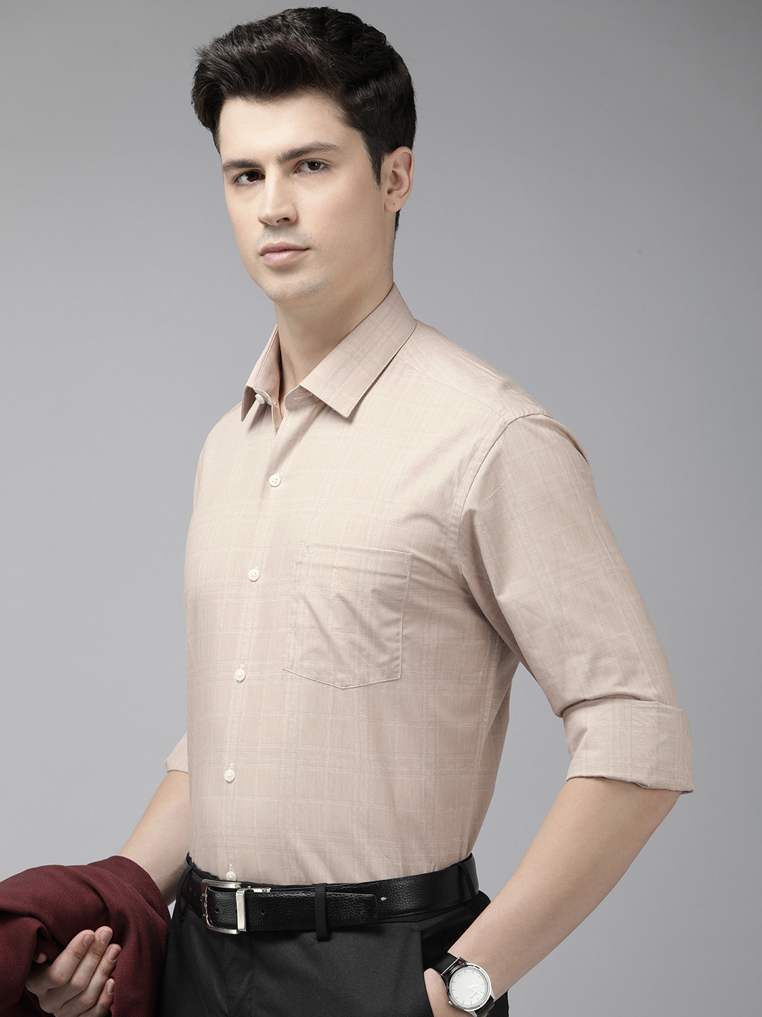 

Arrow Pure Cotton Manhattan Slim Fit Opaque Checked Formal Shirt, Beige