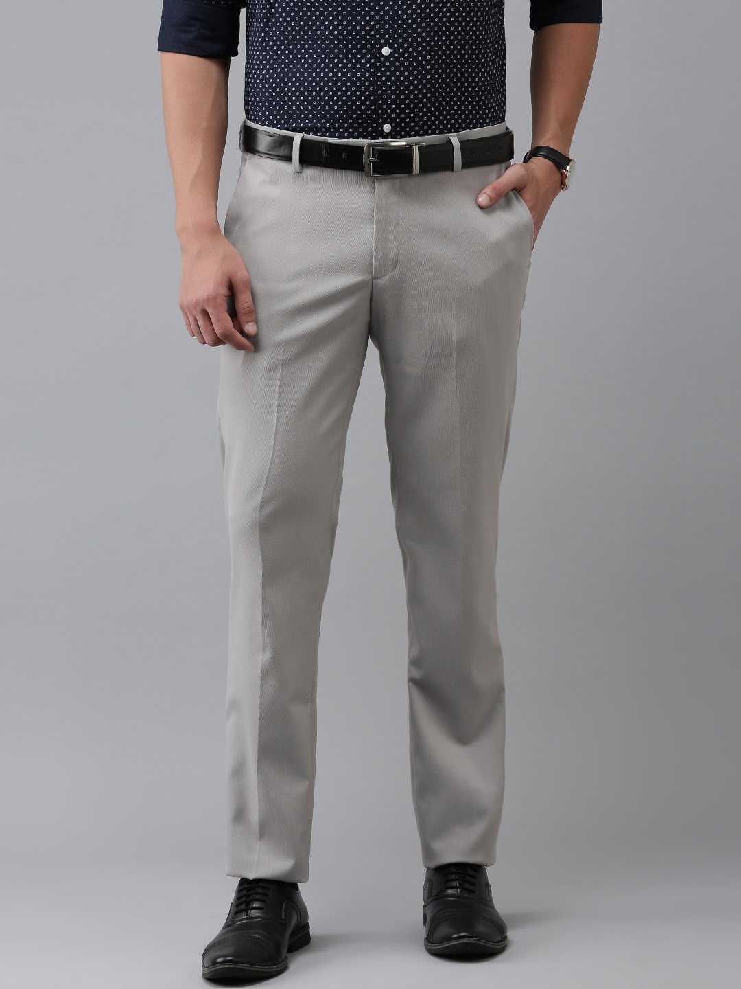 

Arrow Men Solid Tailored Fit Formal Trousers, Grey