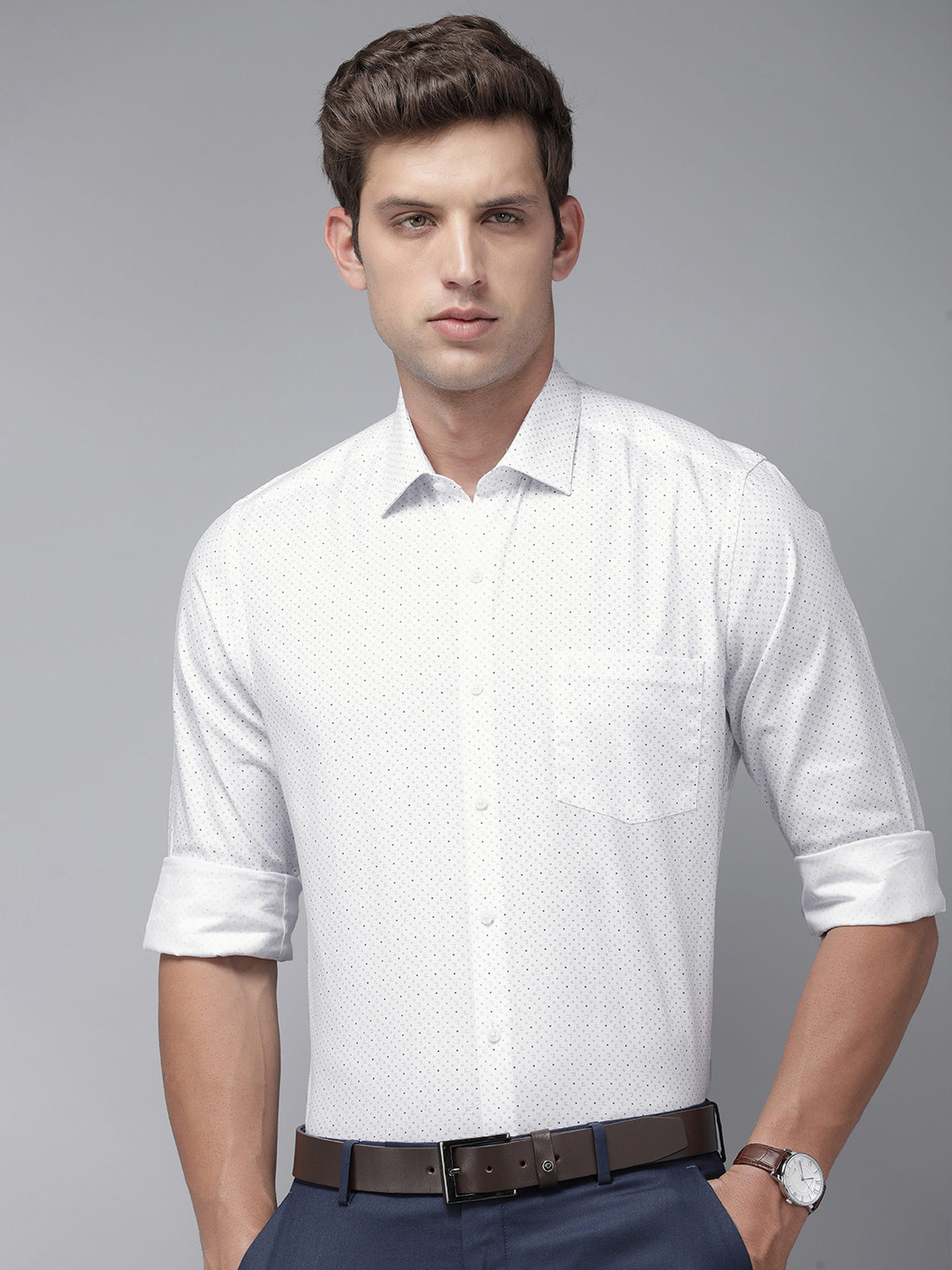 

Arrow Manhattan Slim Fit Printed Pure Cotton Formal Shirt, White