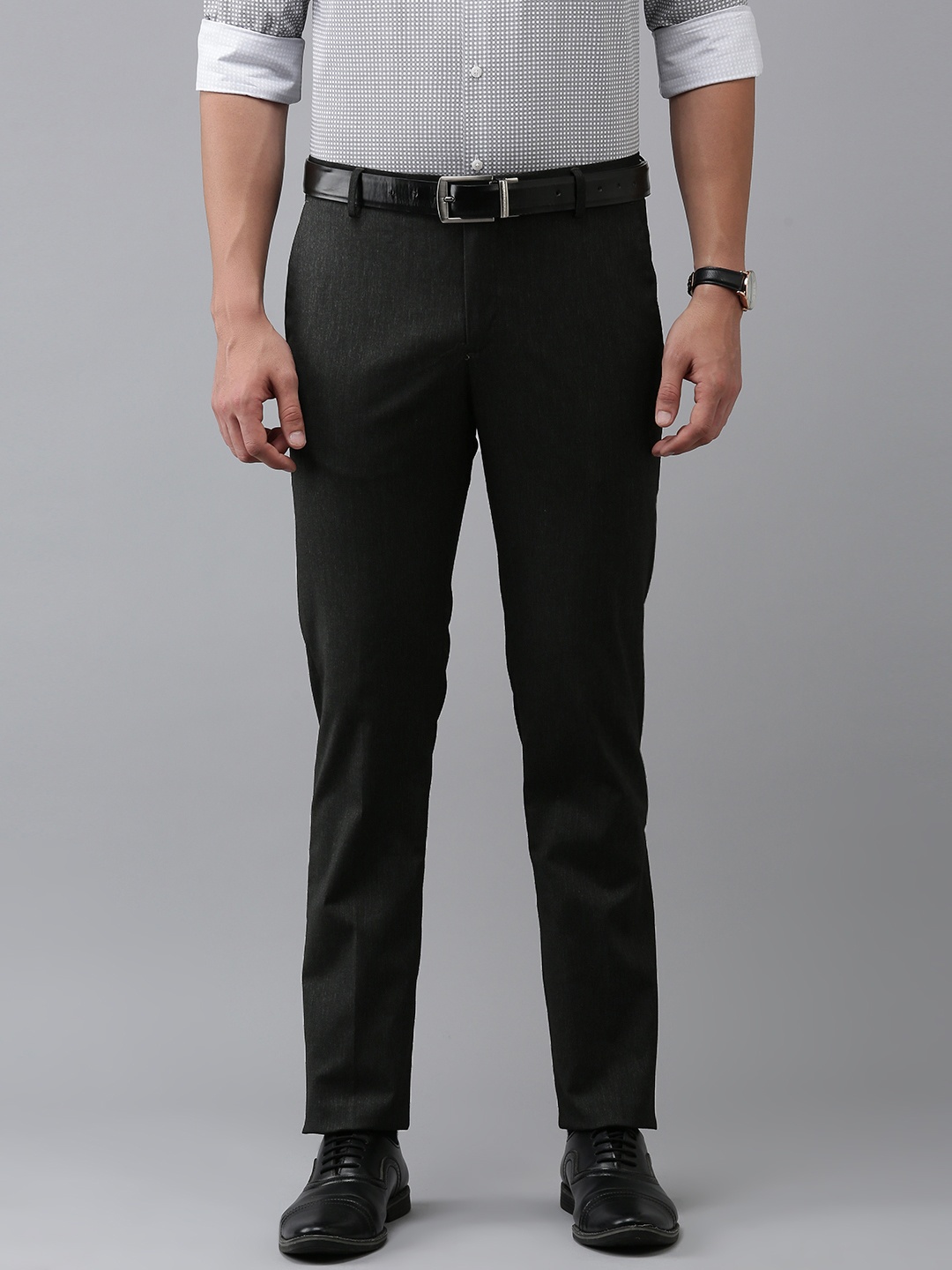 

Arrow Men Solid Tailored Fit Formal Trousers, Charcoal