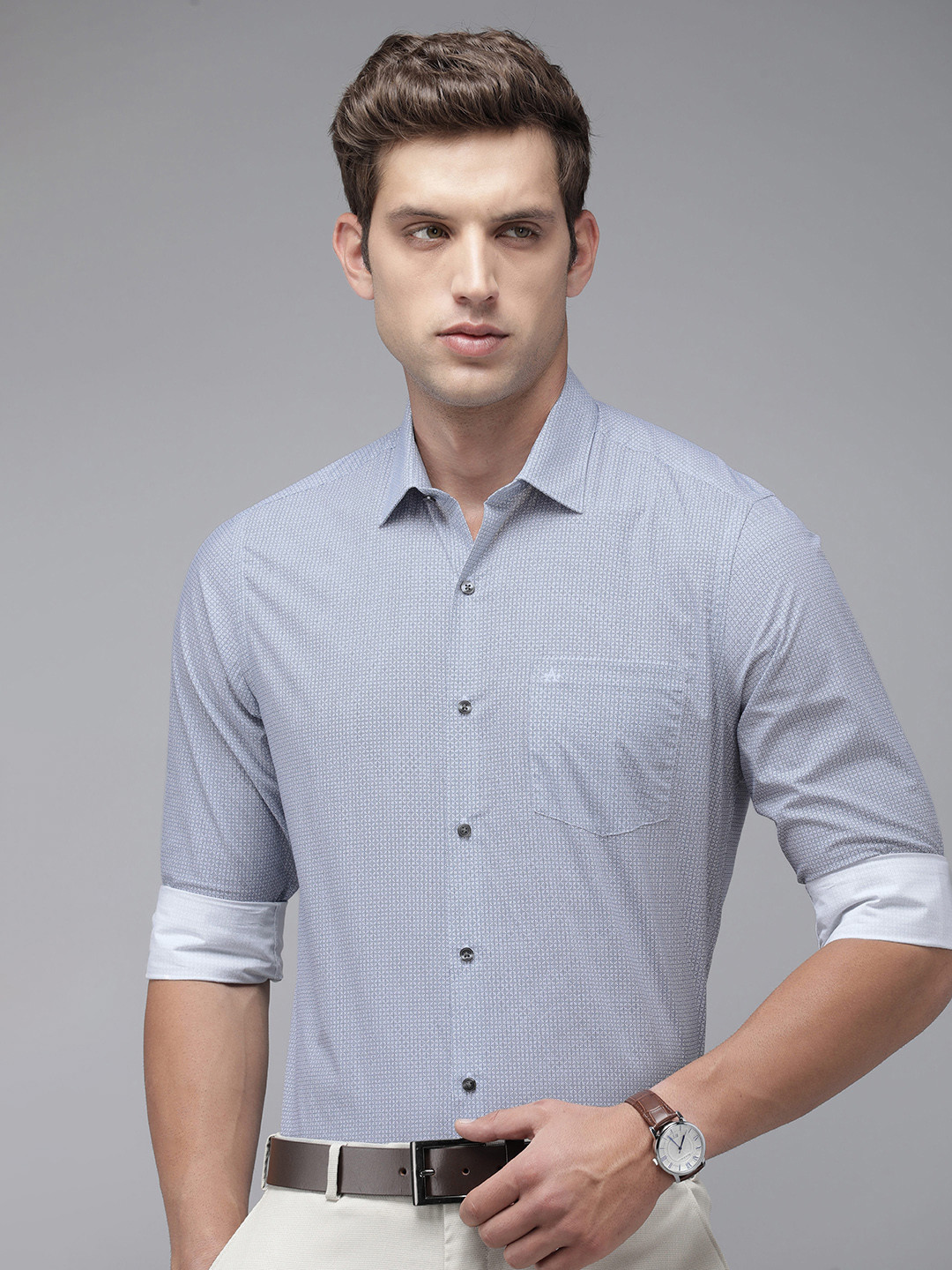 

Arrow Pure Cotton Manhattan Slim Fit Opaque Printed Formal Shirt, Blue