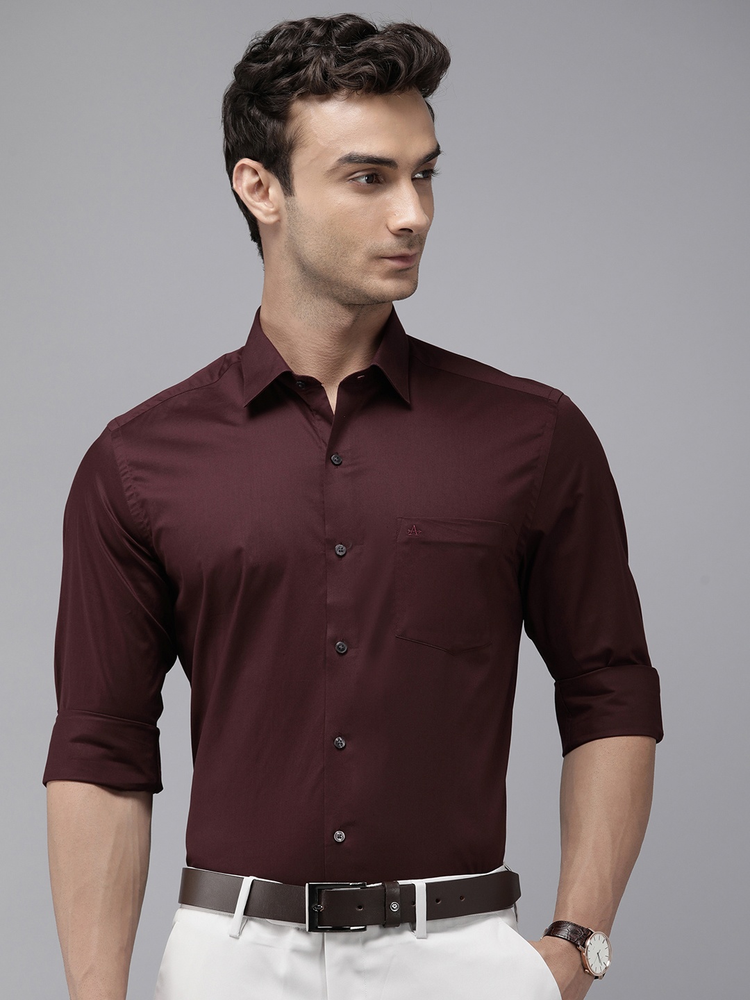 

Arrow Pure Cotton Originals Manhattan Slim Fit Formal Shirt, Maroon