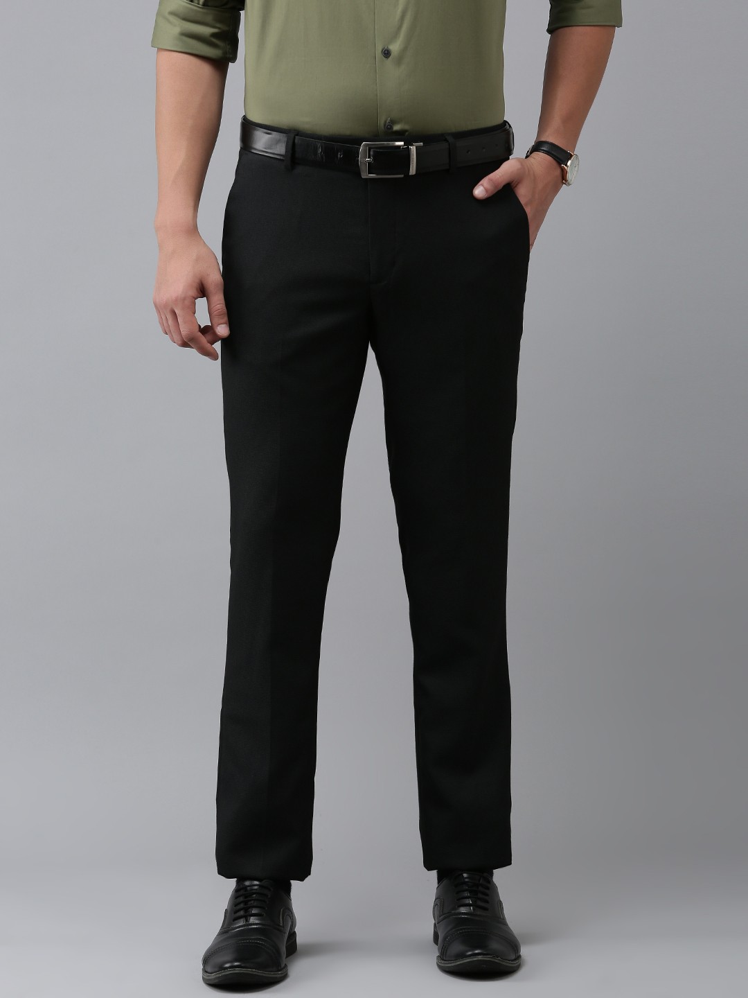 

Arrow Men Textured Tailored Formal Trousers, Black