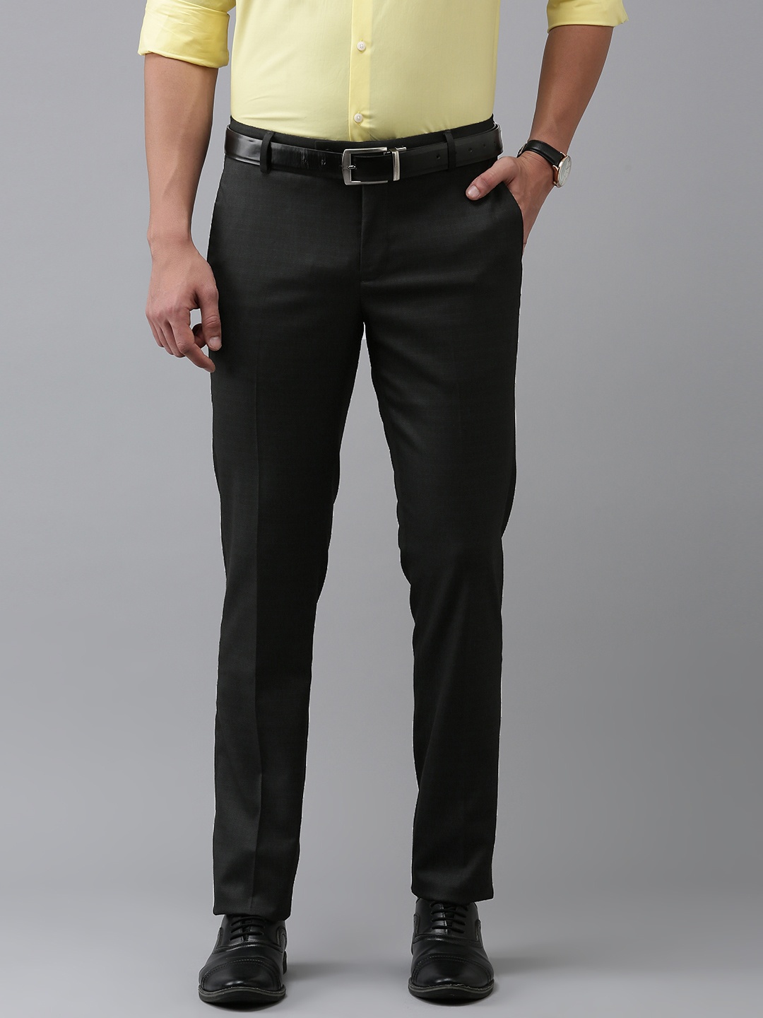 

Arrow Men Checked Tailored Fit Formal Trousers, Black