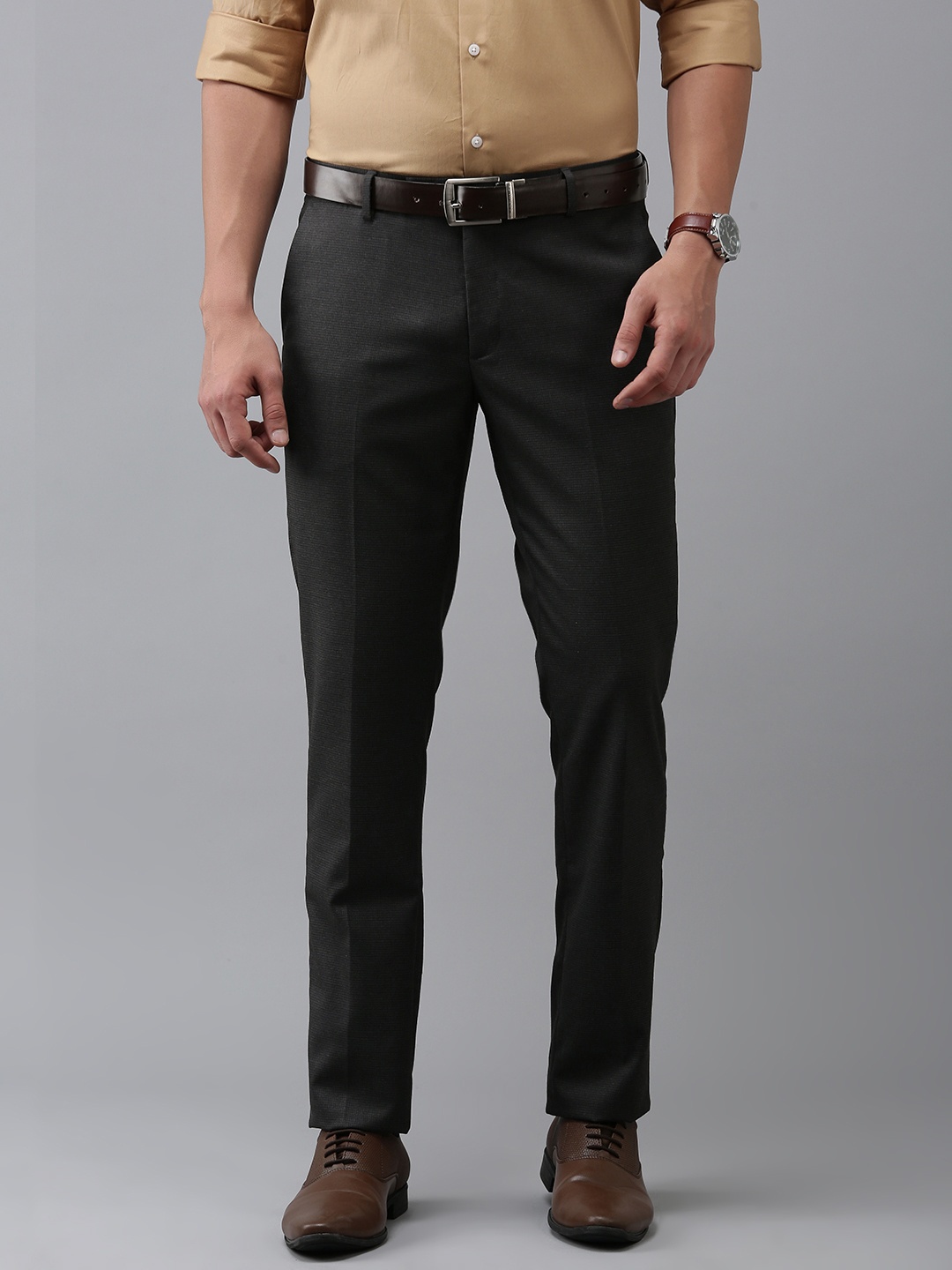 

Arrow Men Checked Tailored Fit Formal Trousers, Charcoal