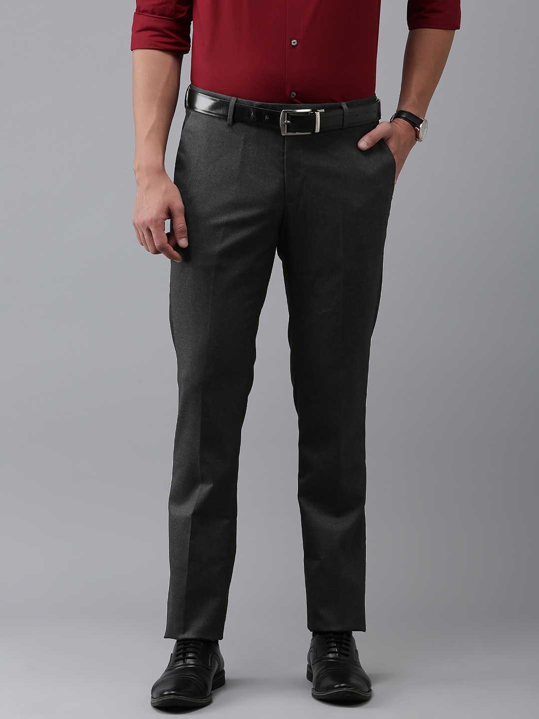 

Arrow Men Textured Tailored Fit Formal Trousers, Charcoal