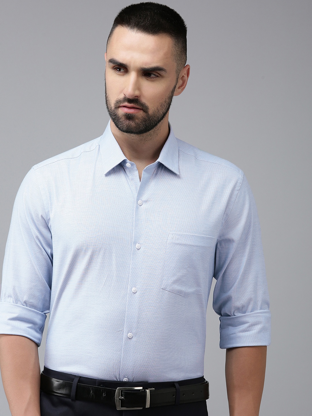 

Arrow Self Design Textured Manhattan Slim Fit Opaque Formal Shirt, Blue