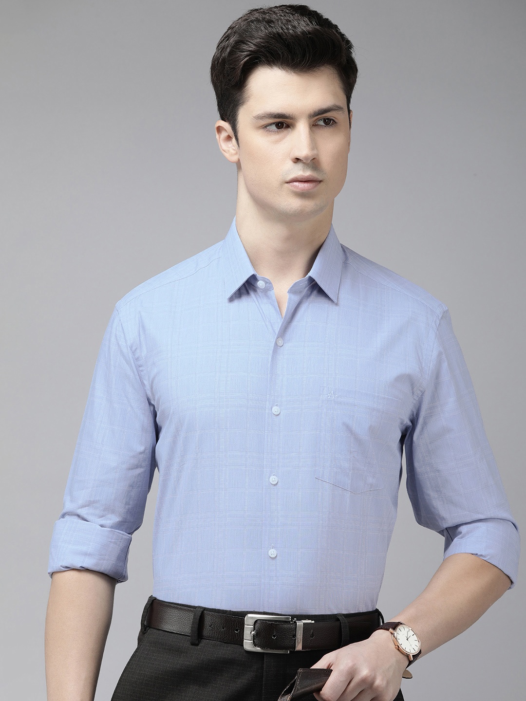 

Arrow Pure Cotton Manhattan Slim Fit Opaque Checked Formal Shirt, Blue