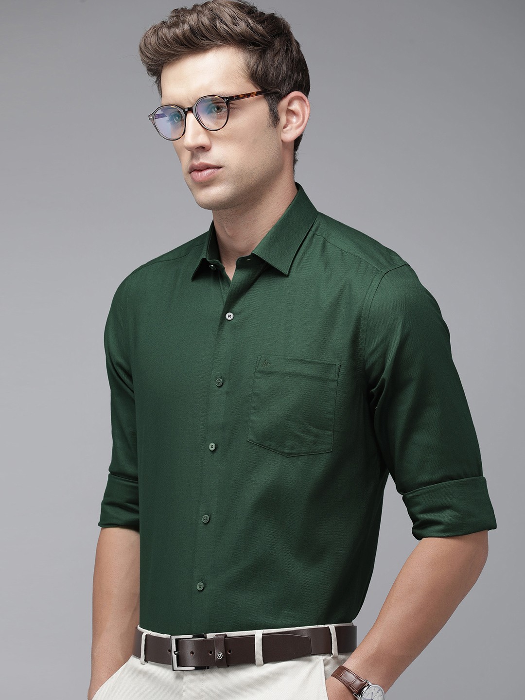

Arrow Pure Cotton Self Design Textured Manhattan Slim Fit Opaque Formal Shirt, Green