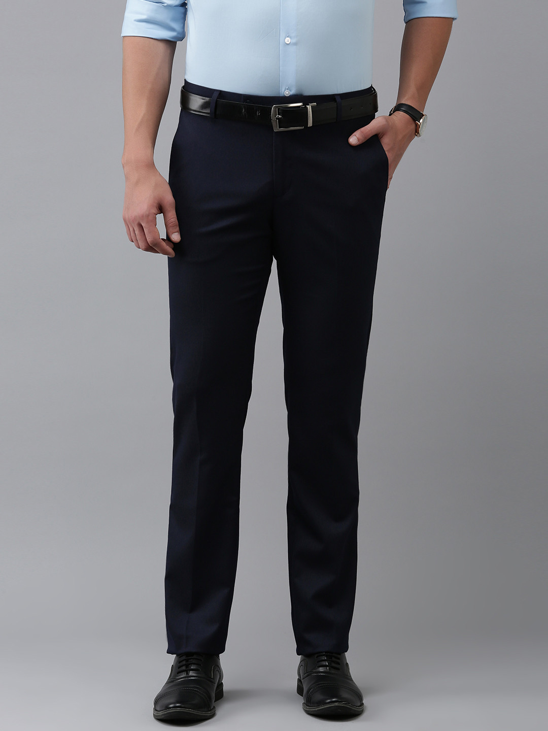 

Arrow Men Textured Tailored Formal Trousers, Navy blue