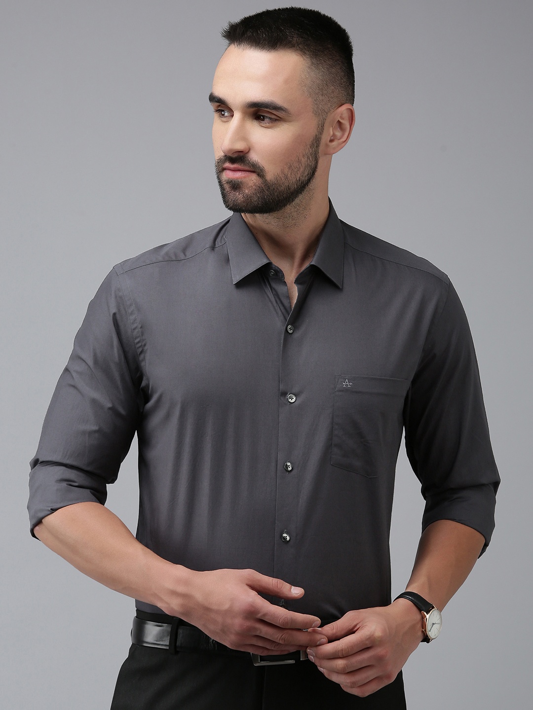 

Arrow Men Pure Cotton Original Slim Fit Formal Shirt, Charcoal