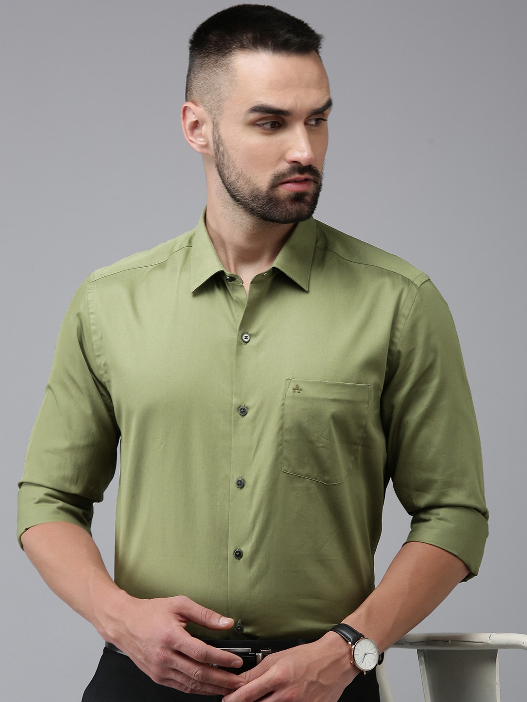 

Arrow Pure Cotton Manhattan Slim Fit Opaque Formal Shirt, Olive