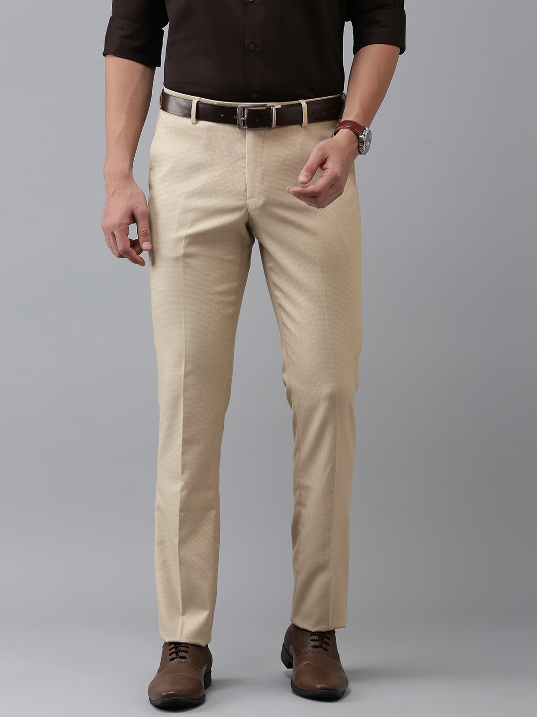 

Arrow Men Checked Tailored Fit Formal Trousers, Beige